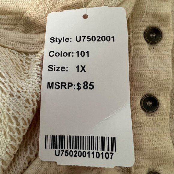 Suzanne Betro Womens Long Sleeve Lace Detail Henley Tee Blouse Cream size 1X - Picture 10 of 12